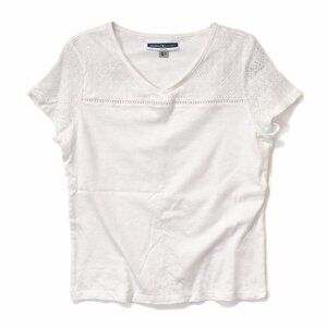 π¦ KAREN SCOTT White Lacework Vneck T-Shirt - L